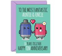 Cute Tin Anniversary Card for Auntie & Uncle - 10 Years Together - Happy 10th Wedding Anniversary Cards for Uncle Aunt, A5 Greeting Cards Anniversaries