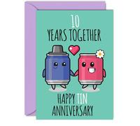 Cute Tin Anniversary Card for Boyfriend Girlfriend - 10 Years Together - Happy 10th Wedding Anniversary Cards for Women Men, A5 Greeting Cards Anniversaries