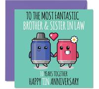 Cute Tin Anniversary Card for Brother & Sister In Law - 10 Years Together - Happy 10th Wedding Anniversary Cards for Sister In Law Brother, 145mm Greeting Cards Anniversaries