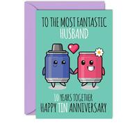 Cute Tin Anniversary Card for Husband - 10 Years Together - Happy 10th Wedding Anniversary Cards for Husband from Wife, A5 Greeting Cards Anniversaries