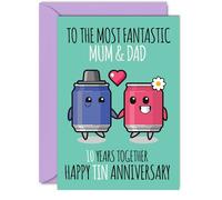 Cute Tin Anniversary Card for Mum & Dad - 10 Years Together - Happy 10th Wedding Anniversary Cards for Dad Mum, A5 Greeting Cards Anniversaries