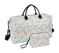 Cute Tiny Flowers and Leaves Decorative Travel Tote Bag Sport Training Bag with Toiletry Bag for Airplane Traveling Waterproof Bolsa de lona para