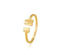 Cute Tiny Teeth Stacking Ring for Women Adjustable Statement Stainless Steel Lovely Pinky Tooth Extendable Ring Middle Tail Comfort Fit Finger Funny Jewelry Gift for Daughter Mom Birthday (Gold)