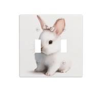 Cute Tiny White Bunny Bow On Head Double Gang Toggle Light Cover Wall Plate Switch Decor Standard Size - 11.4x11.4cm