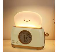 Cute Toast Lamp LED Night Light, USB bedside lamps Rechargeable kids nightlight Multifunctional Dimmable Toaster Light Kids Alarm Clock with Time, W nd Temperature Display Cute Room Decor
