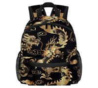 Cute Toddler Backpack - Chinese Golden Dragon Silhouette Modern Kids Bag for Preschool, School, Girls, and Little Kids