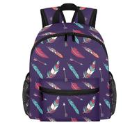 Cute Toddler Backpack - Colorful Boho Feathers Arrow Dark Modern Kids Bag for Preschool, School, Girls, and Little Kids