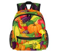 Cute Toddler Backpack - Colorful Vegetables Pumpkin Corn Pea Eggplant Modern Kids Bag for Preschool, School, Girls, and Little Kids