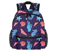 Cute Toddler Backpack - Cute Coral Sea Horse Shell Starfush Sea Weed Navy Modern Kids Bag for Preschool, School, Girls, and Little Kids