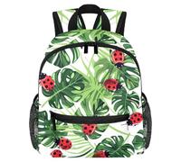Cute Toddler Backpack - Cute Ladybugs Palm Leaf Pattern Modern Kids Bag for Preschool, School, Girls, and Little Kids