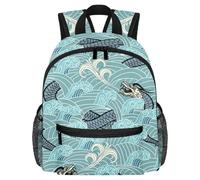 Cute Toddler Backpack - Oriental Blue Dragon in Wave Modern Kids Bag for Preschool, School, Girls, and Little Kids