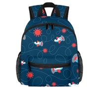 Cute Toddler Backpack - Outer Space Airplane Pattern Modern Kids Bag for Preschool, School, Girls, and Little Kids