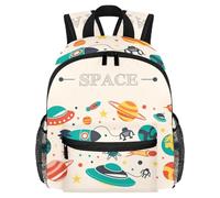 Cute Toddler Backpack - Outer Space Rocket Planets Robet Pattern Modern Kids Bag for Preschool, School, Girls, and Little Kids