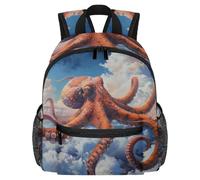 Cute Toddler Backpack - Red Ocean Octopus on Sky Modern Kids Bag for Preschool, School, Girls, and Little Kids