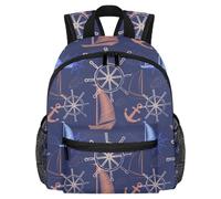 Cute Toddler Backpack - Sail Boat Compass Ship Anchor Navy Modern Kids Bag for Preschool, School, Girls, and Little Kids