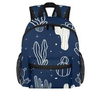 Cute Toddler Backpack - Sketchy Cactus Paint Navy Background Modern Kids Bag for Preschool, School, Girls, and Little Kids