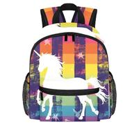 Cute Toddler Backpack - Unicorn Rainbow Striped Pattern Modern Kids Bag for Preschool, School, Girls, and Little Kids