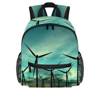 Cute Toddler Backpack - Wind Turbine Farm over Sunset Modern Kids Bag for Preschool, School, Girls, and Little Kids