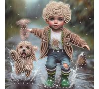 Cute Toddler with Poodle Special Shaped 5D DIY Partial Drill Diamond Painting Kits for Adults Beginners Home Decor Diamonds Paintings Gem Art 11.81 X11.81inch (Toddler with Poodle)
