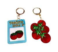 Cute Tomato Ketchup Bottle Dangle Earrings, Lightweight Double Sided Acrylic Food Inspired Drop Earrings with Cartoon Tomato Charms, Funny Summer Vacation Jewelry for Picnic Party Festival Daily