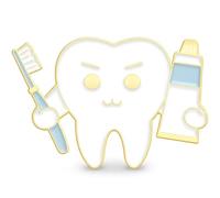 Cute Tooth with Toothbrush and Toothpaste Enamel Lapel Pin - Dentist Dental Hygienist Gift Badge - Cartoon Tooth Oral Care Hard Enamel Brooch for Dental Assistant, Clinic Uniforms - 1.9cm x 2.9cm