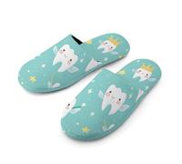 Cute Tooth With Wings Warm Mens Slippers Slip On Soft Fleece House Shoes Winter Indoor Outdoor