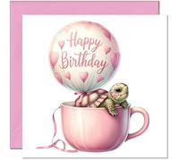 Cute Tortoise birthday Card - Pink Adorable Girls Birthday Card Turtle
