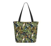 Cute Toucan Cockatoo Hornbill Tote Bag for Women - Lightweight Reusable Canvas Tote Bag with Zipper,Hand Strap Cotton Tote Bags Bulk for Grocery Bags,Shopping Bags