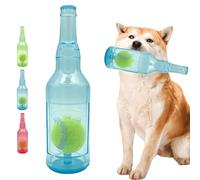 Cute Tough Dog Toy Rubber Bottle Squeaky Dogs Chew Toy Long Lasting Interactive Fetch Toy for Teething Tennis Ball Included (Blue, Medium)