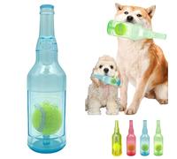 Cute Tough Dog Toy Rubber Bottle Squeaky Dogs Chew Toy Long Lasting Interactive Fetch Toy for Teething Tennis Ball Included (Blue, Large)