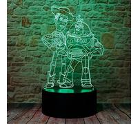 Cute Toy Story Sheriff Woody and Buzz Lightyear Anime Character 3D Optical Illusion LED Bedroom Decor Sleep Table Lamp with Remote 7 Colors Acrylic Visual Night Light Birthday Christmas Gifts for Kids