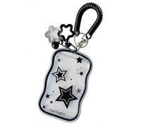 Cute Transparent Keychain Card Holder with Charming Edge and Bling Stars, Adorable ID Badge Holder with Bell Charm for Girls, Women, Teens, School, Work, 11.5cm x 7.5cm (Style 7)