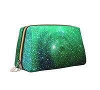 Cute Travel Makeup Bag for Women,Abstract Green Glitter Leather Cosmetic Bag Purse Portable Waterproof Small Makeup Bag Organizer Toiletries Bag for Teen Girls Brushes,S