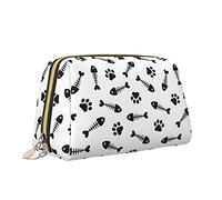 Cute Travel Makeup Bag for Women,Fish Bone Dog Paw Footprint Cartoon Art Leather Cosmetic Bag Purse Portable Waterproof Small Makeup Bag Organizer Toiletries Bag for Teen Girls Brushes,S