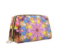 Cute Travel Makeup Bag for Women,Mandala Colorful EthnicKaleidoscope Leather Cosmetic Bag Purse Portable Waterproof Small Makeup Bag Organizer Toiletries Bag for Teen Girls Brushes,S