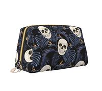 Cute Travel Makeup Bag for Women,Sugar Skull Tropical Palm Tree Leaves Leather Cosmetic Bag Purse Portable Waterproof Small Makeup Bag Organizer Toiletries Bag for Teen Girls Brushes,S