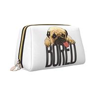 Cute Travel Makeup Bag for Women,The Little Pug Who Has Been Very Boring Leather Cosmetic Bag Purse Portable Waterproof Small Makeup Bag Organizer Toiletries Bag for Teen Girls Brushes,S