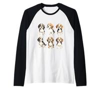 Cute Tri-Color Hound Puppy Watercolor Art Raglan Baseball Tee