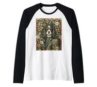 Cute Tricolor Cavalier Storybook Dog Raglan Baseball Tee