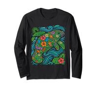 Cute Tropical Manatee Hawaiian Floral Animal Summer Vibes Long Sleeve T-Shirt