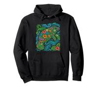 Cute Tropical Manatee Hawaiian Floral Animal Summer Vibes Pullover Hoodie