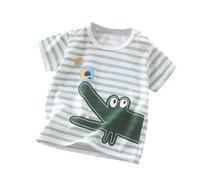 Cute Tshirt for Kids Crocodile Bird Print T-Shirts with 100% Cotton Striped Short Sleeve Tops Shoulder Button Detail Girls' Tees Playdate Playtime Wear Park Outing Army Green 5 Years