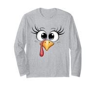 Cute Turkey Kids Girls Fall Vibes Thankful Thanksgiving Long Sleeve T-Shirt