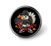 Cute Turkey Playing Tennis Round Brooch Pin Lapel Pins Tie Suit Dress Accessories Wedding Birthday for Men Women