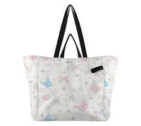 Cute Turquoise Butterfly Bow Canvas Bags Tote Foldable Kitchen Grocery Bags Laundry Bag for Men Maternity delivery kit Essential bolso Negro para Mujer