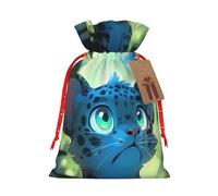 Cute Turquoise Leopard print Christmas Packing Bag Linen Bags with Drawstring Wedding Present Bag