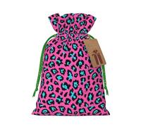 Cute Turquoise Leopard Print Festive Christmas Bag Drawstring Gift Reusable Sack For Holiday Presents Xmas