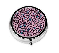 Cute Turquoise Leopard Print Pill Box for Pocket Round Pill Box 3 Compartment Decorative Portable Travel Pill Holder Tablet Vitamin Organizer Mini Pill Case(2pcs)