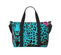 Cute Turquoise Leopard Print Travel Duffel Bag, Lightweight Water-Resistant Weekender Spacious Gym & Travel Bag for Men, Women & Teens