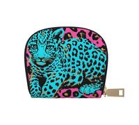 Cute Turquoise Leopard Printed Card Holder Wallet, Women's PU Leather Card Case Wallet & Pocket Wallet